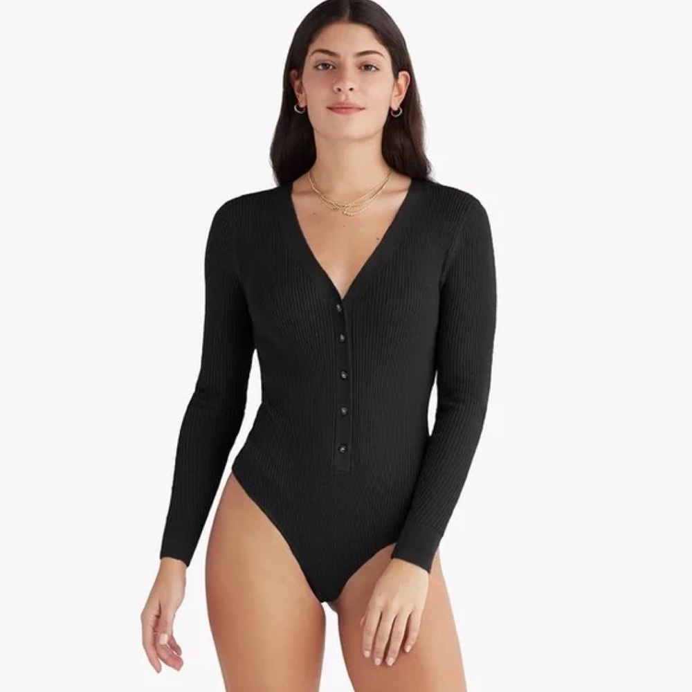 Favorite Daughter Black Ribbed Bodysuit